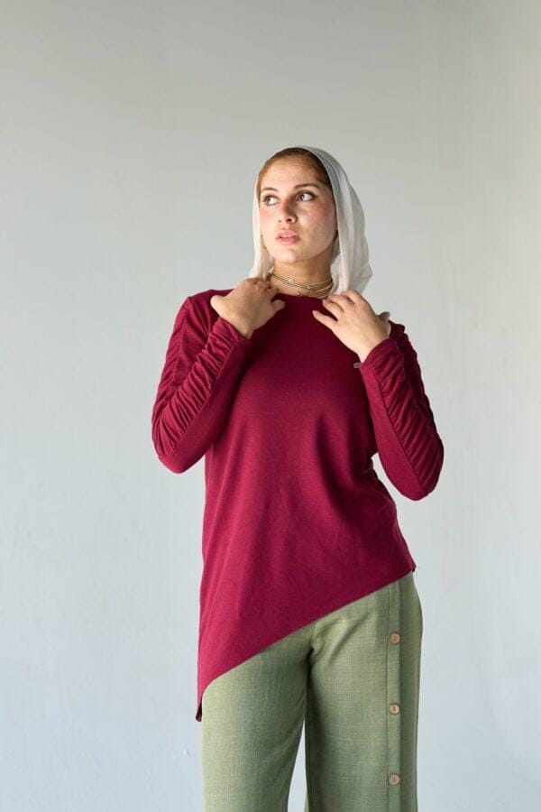 The Ruche Top ( Maroon )