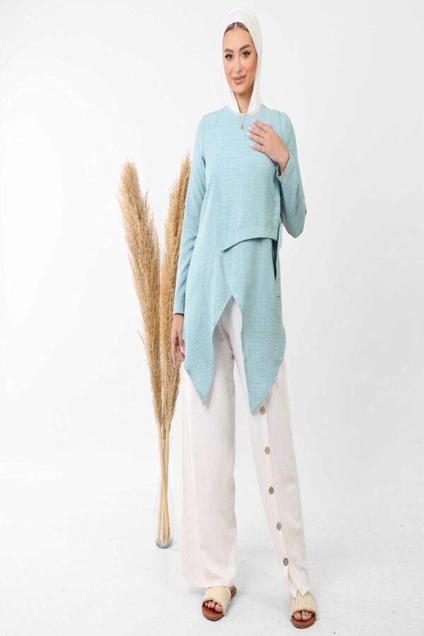 Long Sided Blouse ( AQUA )