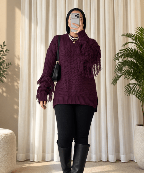 Fringe Knit Sweater (Burgundy)
